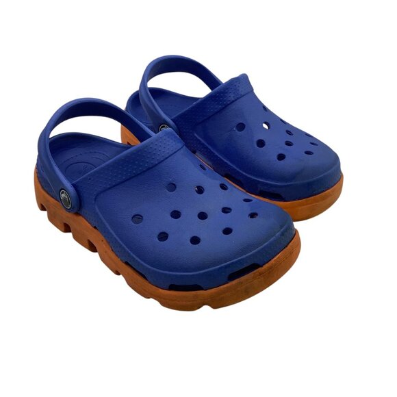 Kids Crocs Classic Clogs Blue/Orange Comfortable Slip-On Shoes Junior Size 2 - Picture 1 of 7